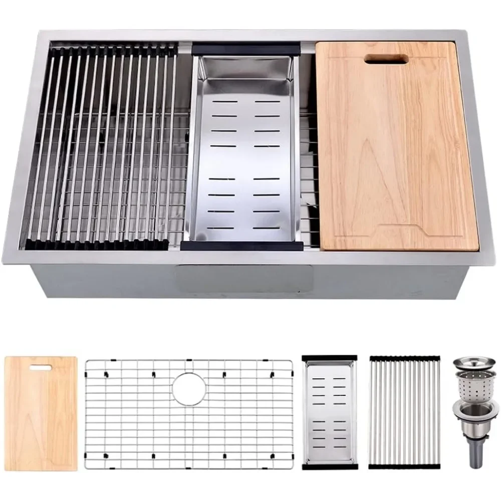 30 X 19 Inch Base Mounted Workstation, 16 Stainless Steel Base Sink, Deep Single Bowl Kitchen Sink and Accessories
30 X 19 Inch Base Mounted Workstation, 16 Stainless Steel Base Sink, Deep Single Bowl Kitchen Sink and Accessories