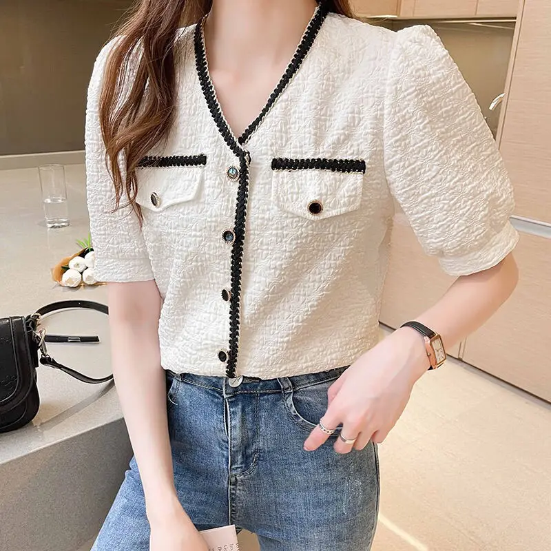 Summer Short Sleeve Chiffon Women Shirt Elegant V-Neck Puff Sleeve White Blouse Fashion Casual Tops
Summer Short Sleeve Chiffon Women Shirt Elegant V-Neck Puff Sleeve White Blouse Fashion Casual Tops