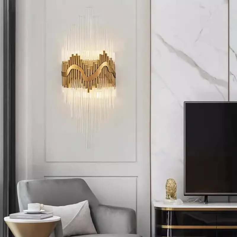 Postmodern model room wall lamp, simple European personality bedroom headboard creative crystal atmospheric corridor lamp
Postmodern model room wall lamp, simple European personality bedroom headboard creative crystal atmospheric corridor lamp