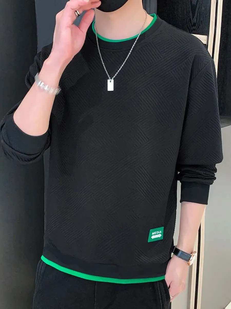 Loose Long Sve round Ne Men's Hoodie Fake Two-Piece Spring Autumn Casual Sle Bright Tead Detail Stand Fit Body Tee
Loose Long Sve round Ne Men's Hoodie Fake Two-Piece Spring Autumn Casual Sle Bright Tead Detail Stand Fit Body Tee