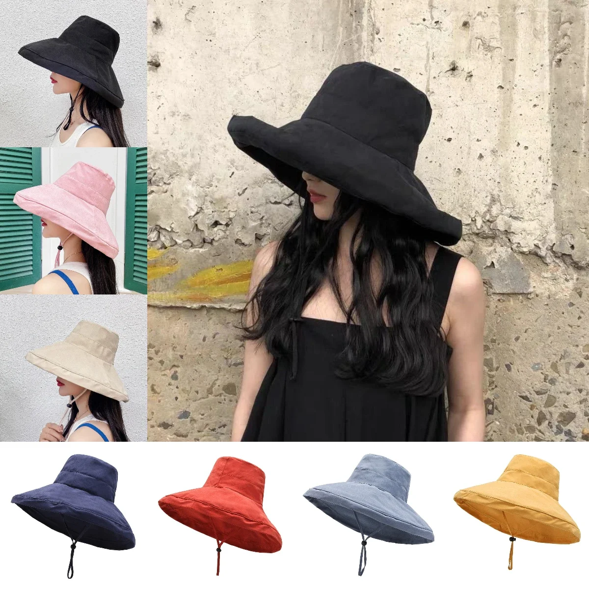 Woman Big Eave Fasherman's Hat Fashionable Versatile Outdoor Sun Shading Sun Hat Same Color Detachable Windproof Rope Basin Hat
Woman Big Eave Fasherman's Hat Fashionable Versatile Outdoor Sun Shading Sun Hat Same Color Detachable Windproof Rope Basin Hat