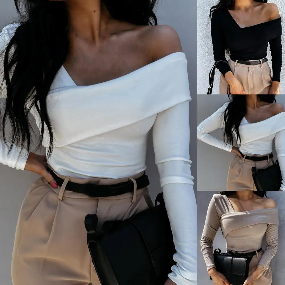 Popular Women T-shirt Slim Lady Autumn T-shirt Off Shoulder Oblique Neck Blouse
Popular Women T-shirt Slim Lady Autumn T-shirt Off Shoulder Oblique Neck Blouse