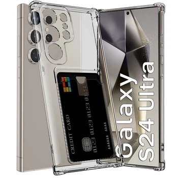 Card Slot Transparent Case For Samsung Galaxy S24 Ultra Case For Samsung S23 S22 S21 S20 FE Note 10 Plus 20 Ultra Silicone Cover