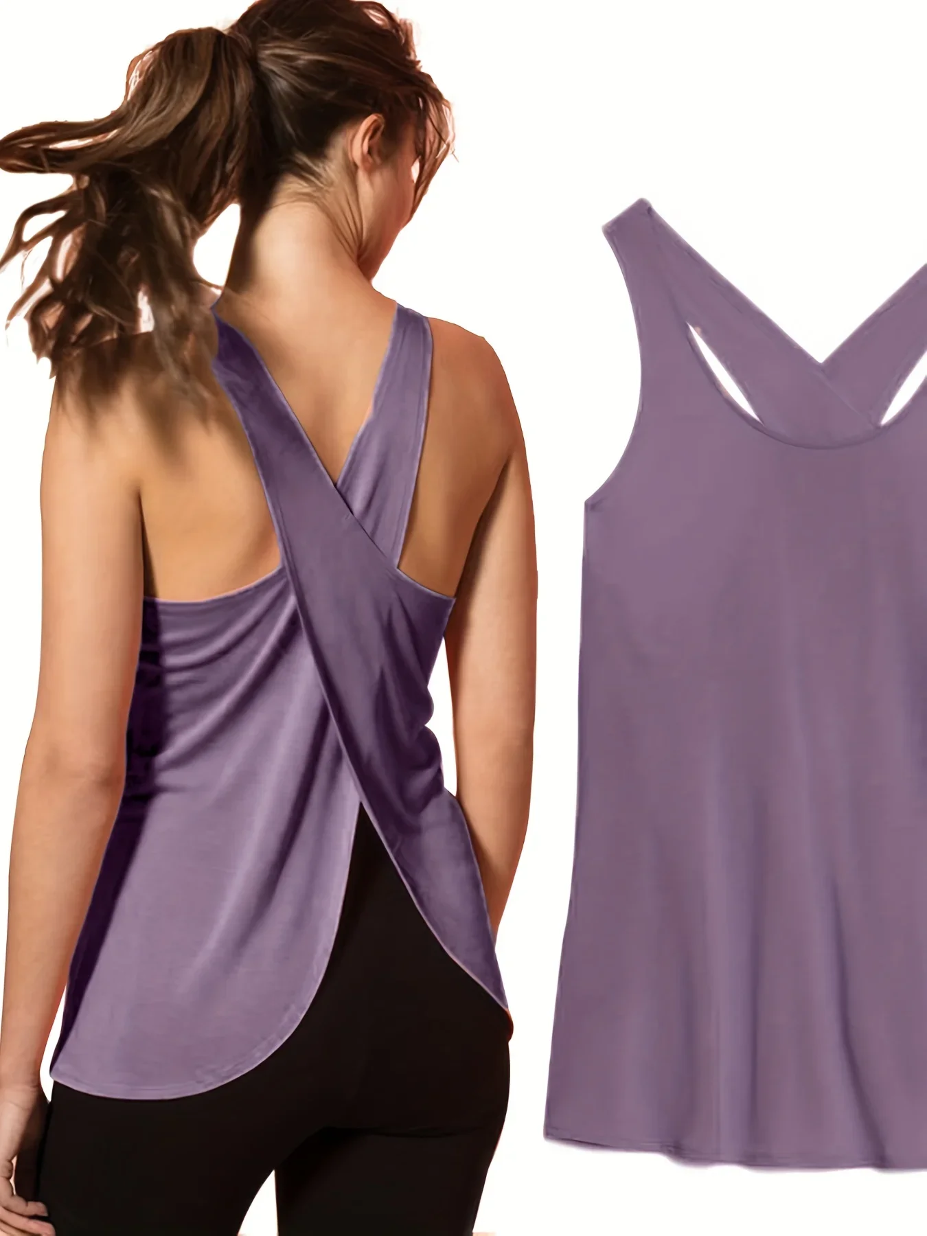 Women's Activewear: Solid Wrap Back Sports Tank Tops - Sleeveless, Breathable & Asymmetrical Hem Fit - Perfect For Fitness & Wor
Women's Activewear: Solid Wrap Back Sports Tank Tops - Sleeveless, Breathable & Asymmetrical Hem Fit - Perfect For Fitness & Wor