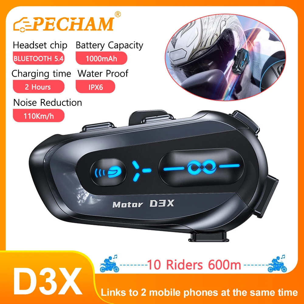 D3X Half Duplex Motorcycle Helmet Intercom Headset V5.4 Waterproof Music Share Interphone Intelligent Voice Assistant Headphone
D3X Half Duplex Motorcycle Helmet Intercom Headset V5.4 Waterproof Music Share Interphone Intelligent Voice Assistant Headphone