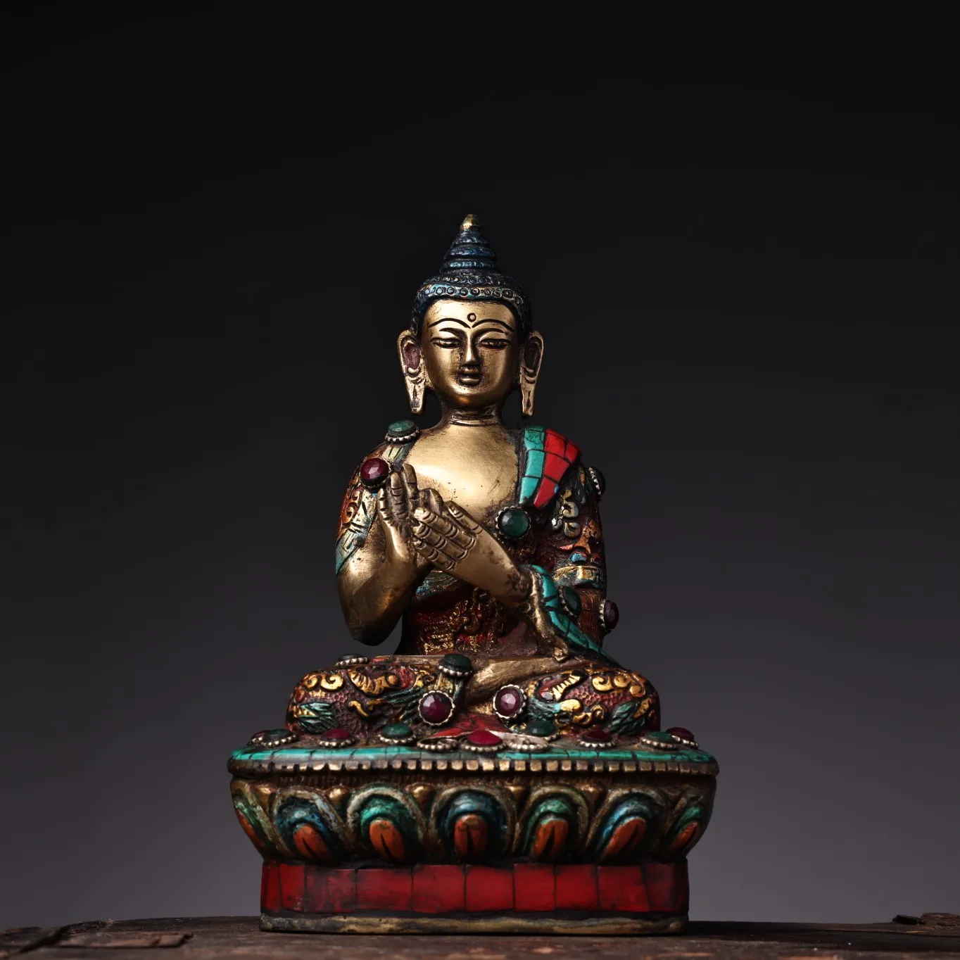 7"Tibetan Temple Collection Old Bronze Painted Outline in gold Gem Mosaic Gem Turquoise Dipamkara Shakyamuni Buddha Worship Hall
7"Tibetan Temple Collection Old Bronze Painted Outline in gold Gem Mosaic Gem Turquoise Dipamkara Shakyamuni Buddha Worship Hall
