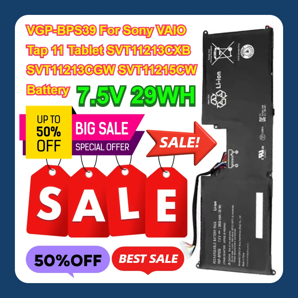 7,5 В 29 Втч VGP-BPS39 для Sony VAIO Tap 11, аккумулятор SVT11213CXB SVT11213CGW SVT11215CW
7,5 В 29 Втч VGP-BPS39 для Sony VAIO Tap 11, аккумулятор SVT11213CXB SVT11213CGW SVT11215CW