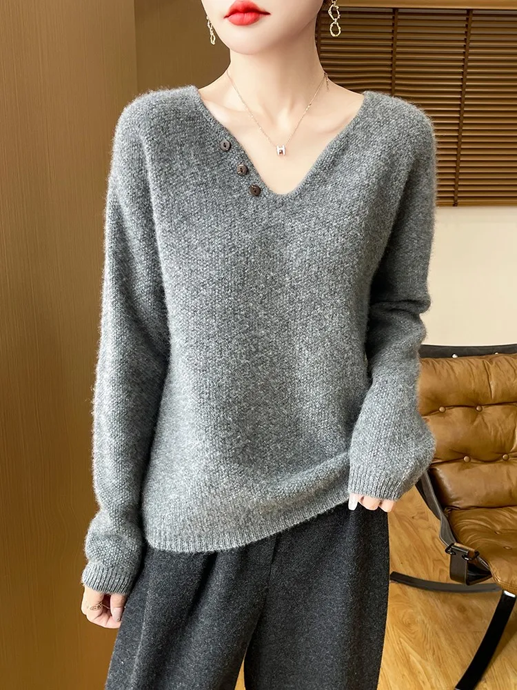 100% мериносовая шерсть, женский свитер с v-образным вырезом, осень-зима, толстый теплый повседневный модный пуловер на пуговицах, вязаный свитер
100% мериносовая шерсть, женский свитер с v-образным вырезом, осень-зима, толстый теплый повседневный модный пуловер на пуговицах, вязаный свитер