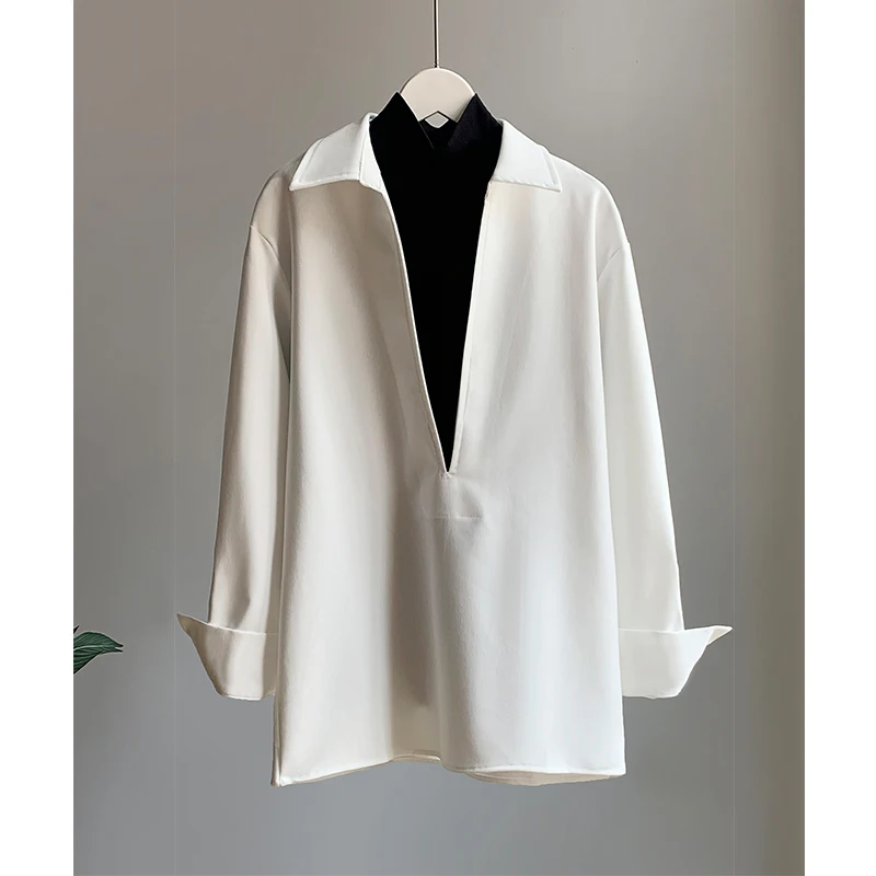 Elegant White V-Neck Women's Shirt Fashionable Layering Brand Button Detail Loose Fit Long Sleeve Autumn Winter Top
Elegant White V-Neck Women's Shirt Fashionable Layering Brand Button Detail Loose Fit Long Sleeve Autumn Winter Top