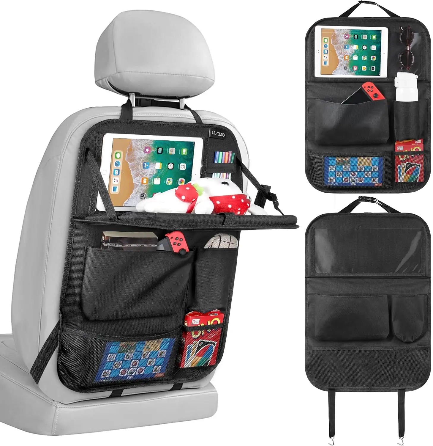 Car Backseat Organizer with Tablet Holder, 6 Pockets, Foldable Food Tray, Kick Mats - Black Travel Accessories
Car Backseat Organizer with Tablet Holder, 6 Pockets, Foldable Food Tray, Kick Mats - Black Travel Accessories