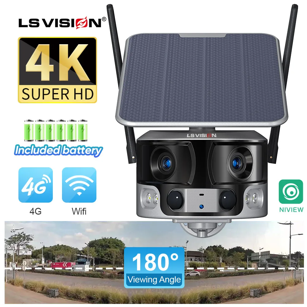 LS VISION 8MP 4G Solar Security Camera Outdoor WIFI 180° Ultra Wide View Angle 4X Zoom Dual Lens PIR Human Detection CCTV Camera
LS VISION 8MP 4G Solar Security Camera Outdoor WIFI 180° Ultra Wide View Angle 4X Zoom Dual Lens PIR Human Detection CCTV Camera