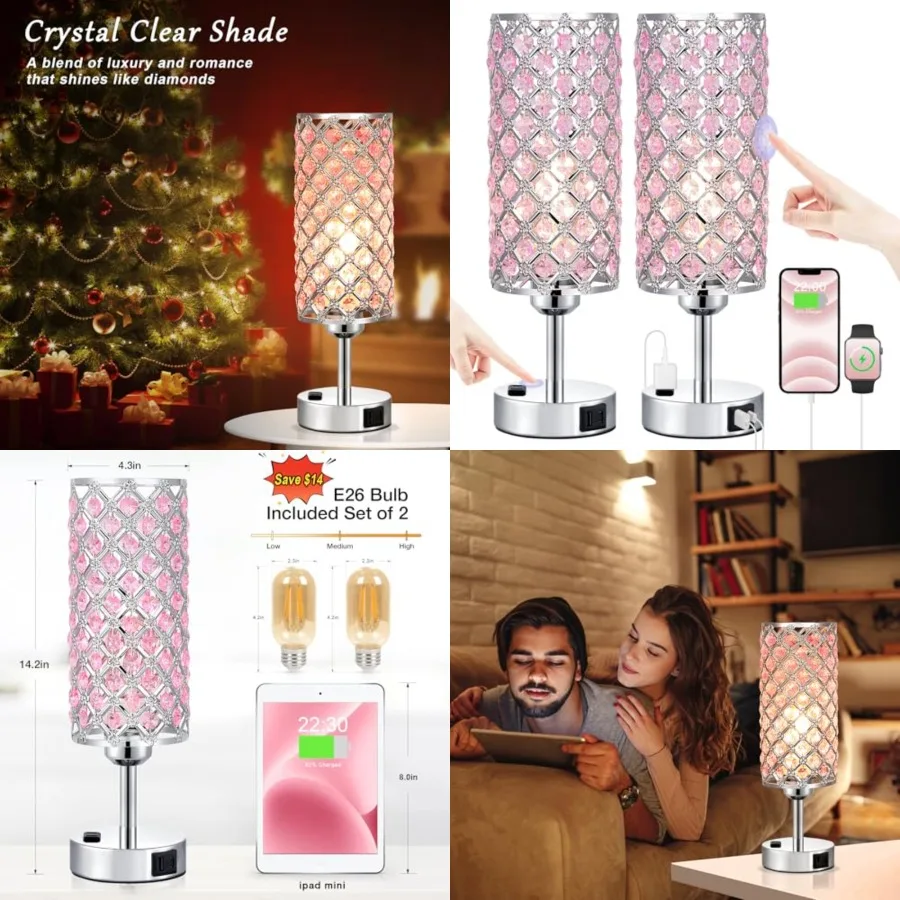 Pink Crystal Lamp Set of 2, 3 Way Dimmable Touch Lamp for Bedroom with Crystal Shade, Bedside Nightstand Lamps for Living Room
Pink Crystal Lamp Set of 2, 3 Way Dimmable Touch Lamp for Bedroom with Crystal Shade, Bedside Nightstand Lamps for Living Room