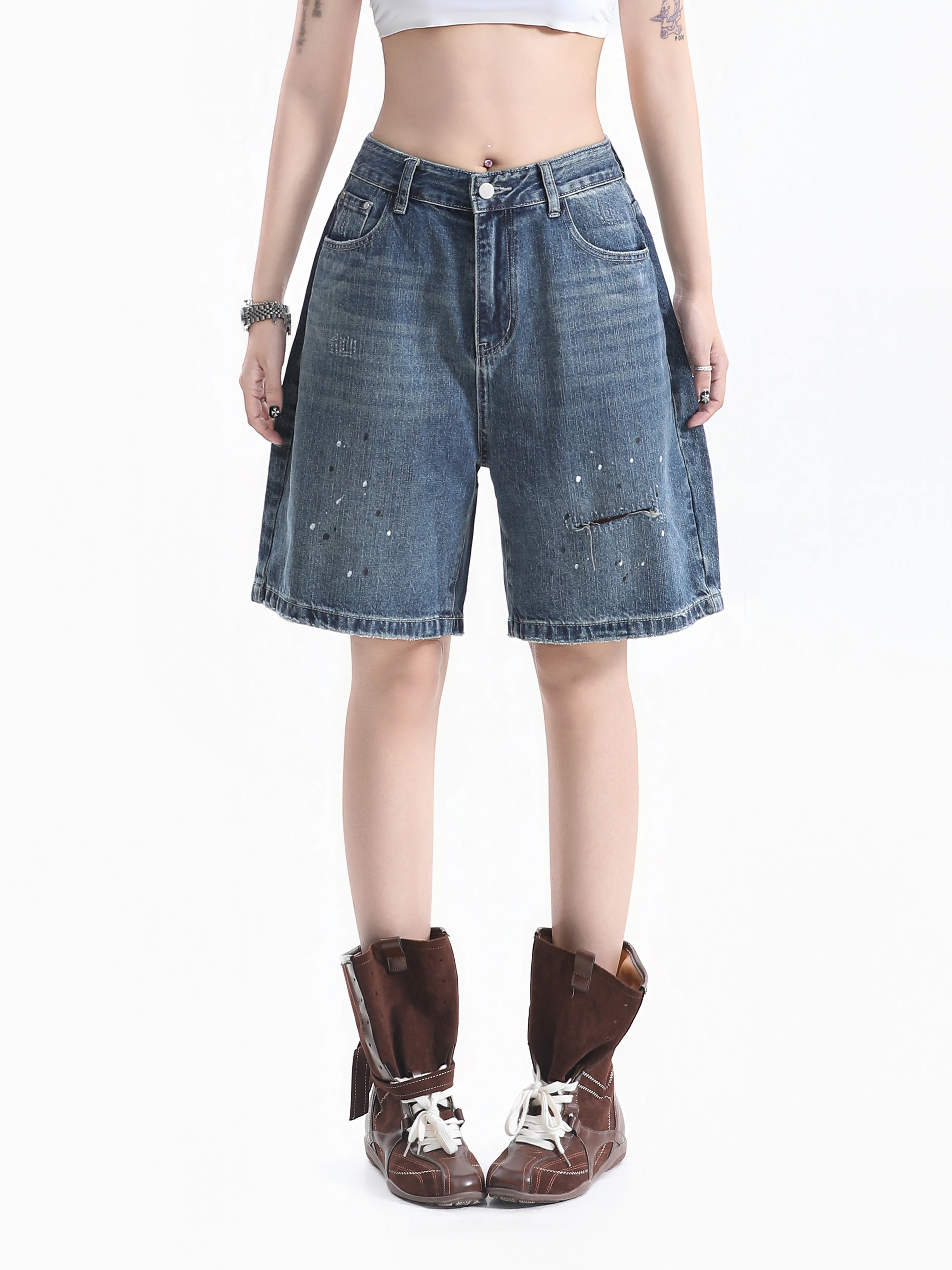 American Retro Hole Denim Shorts Women Summer High Street Straight Loose Wide Leg Neutral Five Parts Pants Cotton Natural Waist
American Retro Hole Denim Shorts Women Summer High Street Straight Loose Wide Leg Neutral Five Parts Pants Cotton Natural Waist