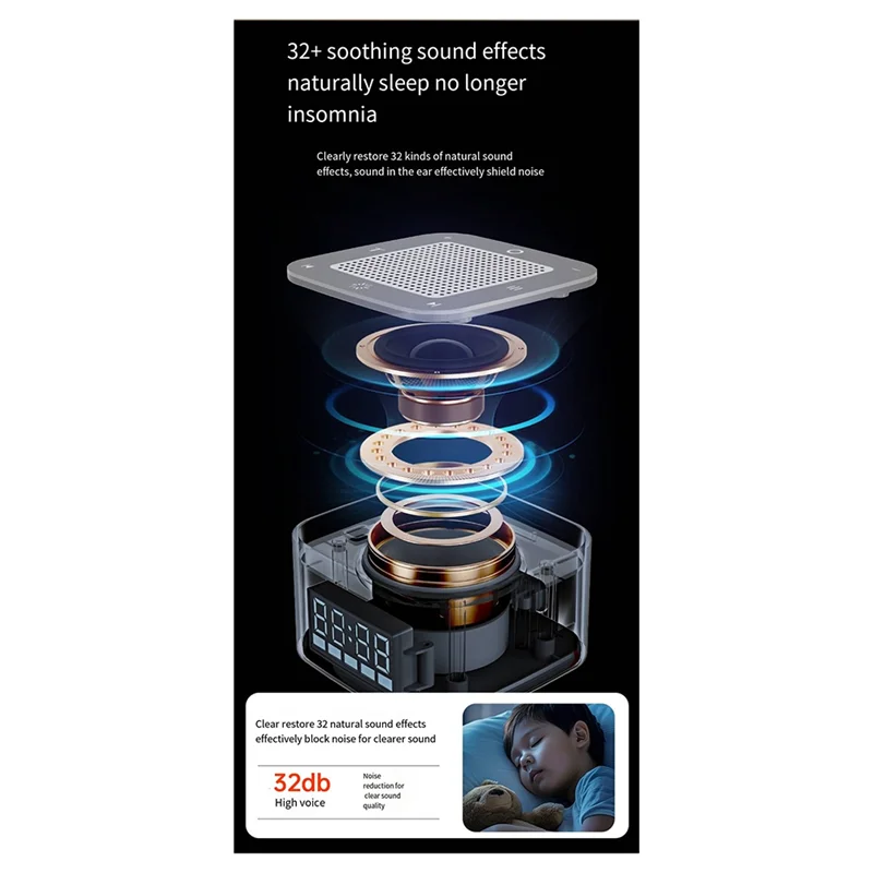 Будильник, звуковая машина для сна, 8-цветный ночник, 32 успокаивающие звуки, машина с белым шумом, время сна, цифровые часы-Y18A 
Будильник, звуковая машина для сна, 8-цветный ночник, 32 успокаивающие звуки, машина с белым шумом, время сна, цифровые часы-Y18A