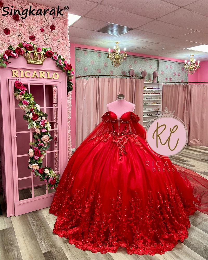 Luxury Red Princess Quinceanera Dresses With Cape Beads Butterfly Appliques Crystals Birthday Party Sweet 16 Dress Ball Gown
Luxury Red Princess Quinceanera Dresses With Cape Beads Butterfly Appliques Crystals Birthday Party Sweet 16 Dress Ball Gown