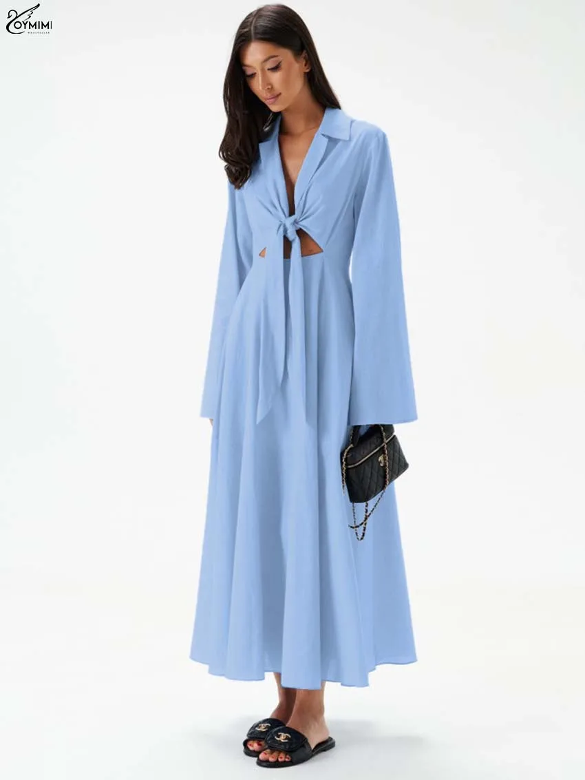 Oymimi Fashion Blue Loose Women's Dress Elegant Lapel Long Sleeve Lace-Up Dresses Autumn Pleated Ankle-Length Dresses Streetwear
Oymimi Fashion Blue Loose Women's Dress Elegant Lapel Long Sleeve Lace-Up Dresses Autumn Pleated Ankle-Length Dresses Streetwear