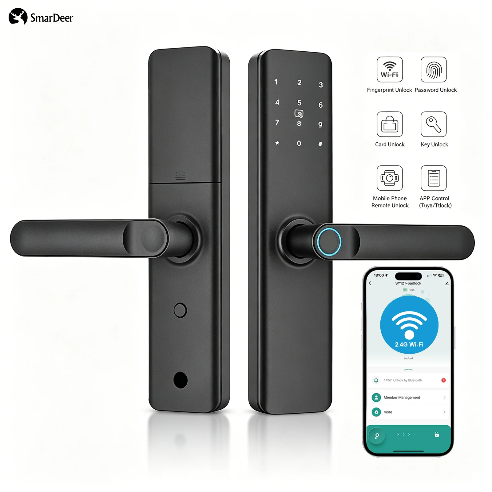 SmarDeer Indoor 5-in-1 Intelligent Door Lock,Tuya WIFI Fingerprint Lock,Keyless Entry Smart Electronic Door Lock for Home
SmarDeer Indoor 5-in-1 Intelligent Door Lock,Tuya WIFI Fingerprint Lock,Keyless Entry Smart Electronic Door Lock for Home