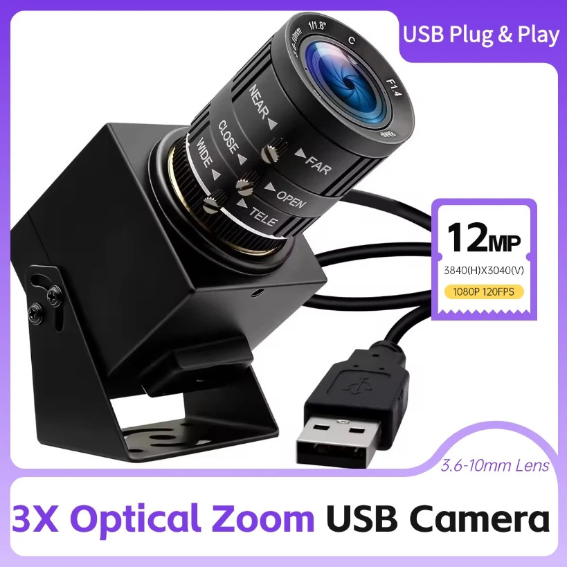 ELP 12MP Zoom USB Camera CMOS IMX577 4K 30fps 1080P 120fps High Speed USB Industrial Camera with 3.6-10mm Lens for PC,Pi,Laptop
ELP 12MP Zoom USB Camera CMOS IMX577 4K 30fps 1080P 120fps High Speed USB Industrial Camera with 3.6-10mm Lens for PC,Pi,Laptop