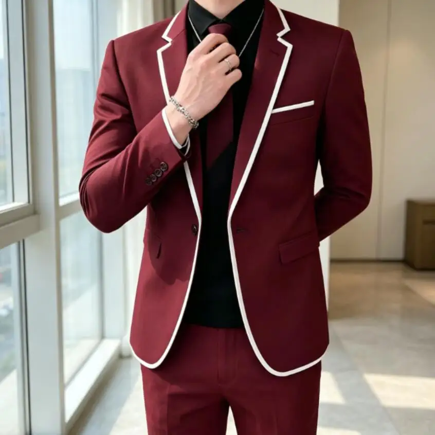 Burgundy 2 Piece Men Suits Notched Lapel Blazer with Pants Sets Slim Fit Wedding Prom Tuxedo for Groomsmen Male Fashion Clothing
Burgundy 2 Piece Men Suits Notched Lapel Blazer with Pants Sets Slim Fit Wedding Prom Tuxedo for Groomsmen Male Fashion Clothing