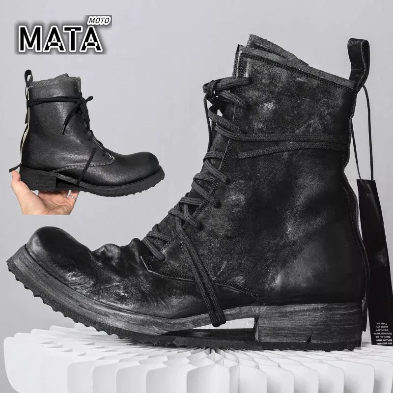 Vintage Mens Genuine Leather Gothic Boots Handmade Designer Hollow Out Sole Lace Up British Style Motorcycle Dark Knight Boots
Vintage Mens Genuine Leather Gothic Boots Handmade Designer Hollow Out Sole Lace Up British Style Motorcycle Dark Knight Boots