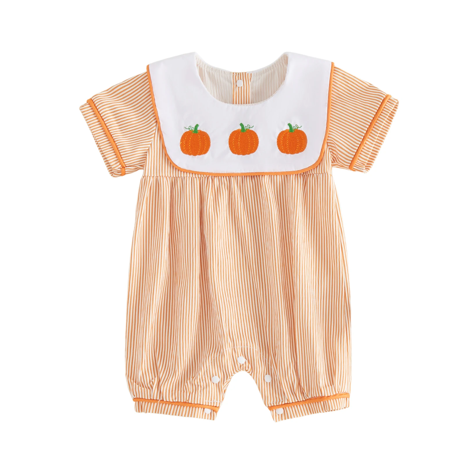 Baby Halloween Romper Pumpkin Embroidered Striped Crew Neck Short Sleeve Jumpsuit
Baby Halloween Romper Pumpkin Embroidered Striped Crew Neck Short Sleeve Jumpsuit