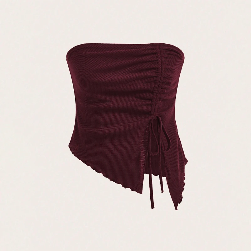 Women's summer fashion new drawstring slit irregular waffle slim fit strapless vest
Women's summer fashion new drawstring slit irregular waffle slim fit strapless vest