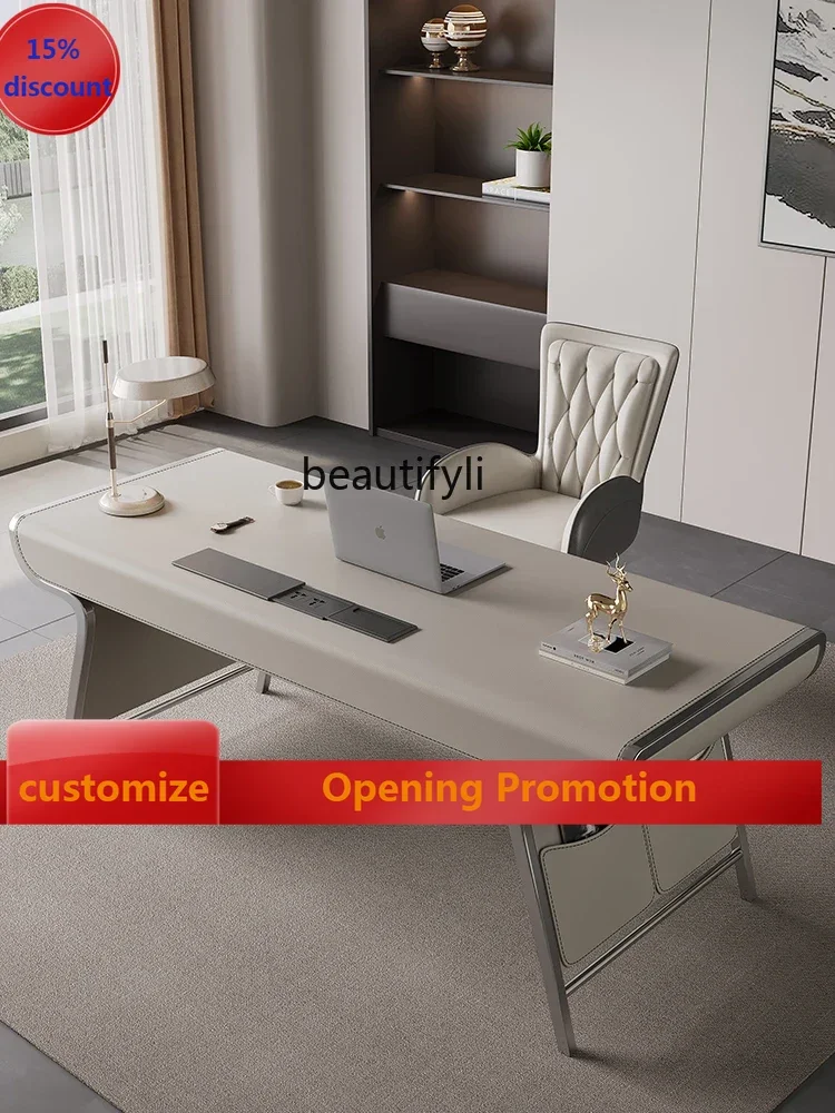 Solid wood desk light luxury modern home modern study designer desk Italian minimalist saddle leather G1218
Solid wood desk light luxury modern home modern study designer desk Italian minimalist saddle leather G1218