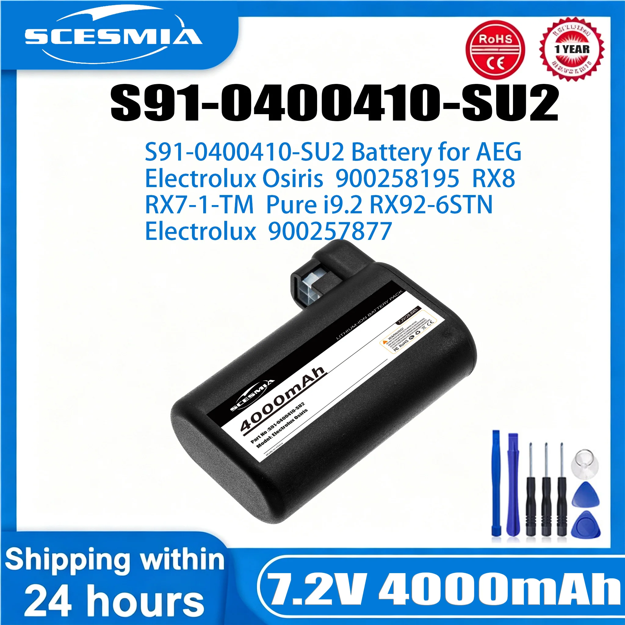 Vacuum Cleaner Battery 4000mAh OSBP72LI25 for Electrolux ERV7210TG,ERV7200DB,ERV5100IW,ERV5210TG,PI91-5SGM,PI92-4STN
Vacuum Cleaner Battery 4000mAh OSBP72LI25 for Electrolux ERV7210TG,ERV7200DB,ERV5100IW,ERV5210TG,PI91-5SGM,PI92-4STN
