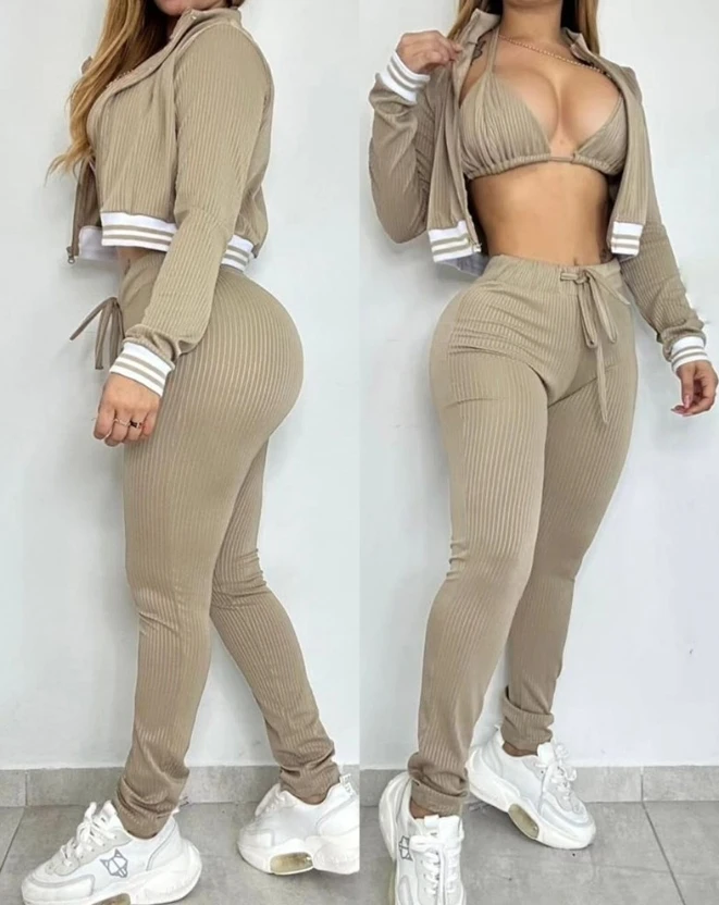 Women's Clothes Casual Striped Zipper Design Crop Top & Drawstring Skinny Pants Set Woman Fashion Paneled Two Piece Outfits
Women's Clothes Casual Striped Zipper Design Crop Top & Drawstring Skinny Pants Set Woman Fashion Paneled Two Piece Outfits