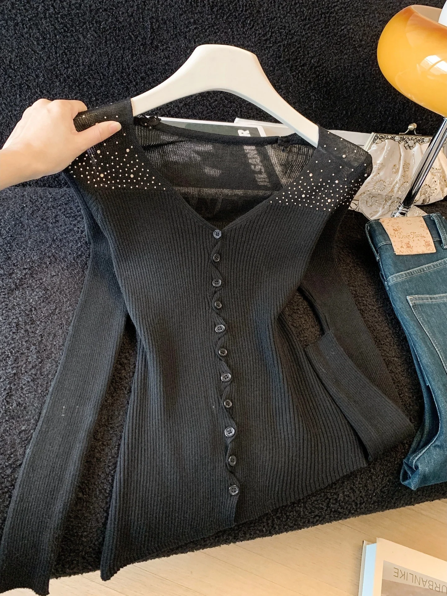 Korean Sle Lace Splice Knitted Cardigan Women's Slim Fit iny Sequin Casual Wear Commute Pure Color Spring Season
Korean Sle Lace Splice Knitted Cardigan Women's Slim Fit iny Sequin Casual Wear Commute Pure Color Spring Season