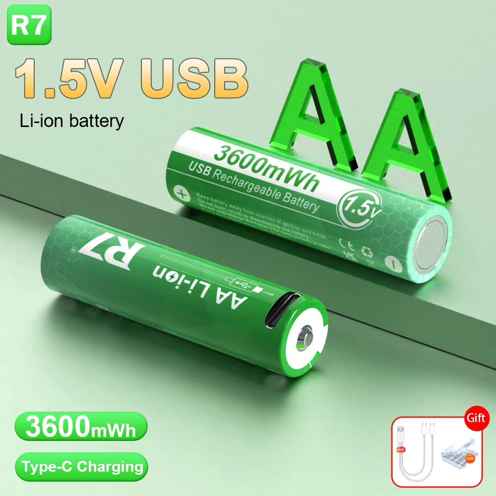 Rechargeable 1.5V AA 3600mWh USB Li-ion Battery for Remote Control, Small Fans, Toys, Electronics with USB Cable
Rechargeable 1.5V AA 3600mWh USB Li-ion Battery for Remote Control, Small Fans, Toys, Electronics with USB Cable