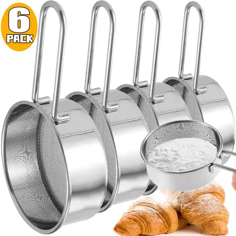 Stainless Steel Flour Sieve Fine Mesh Strainer Baking Flour Sifter with Handle Handheld Coffee Powder Mesh Sieve Baking Tools