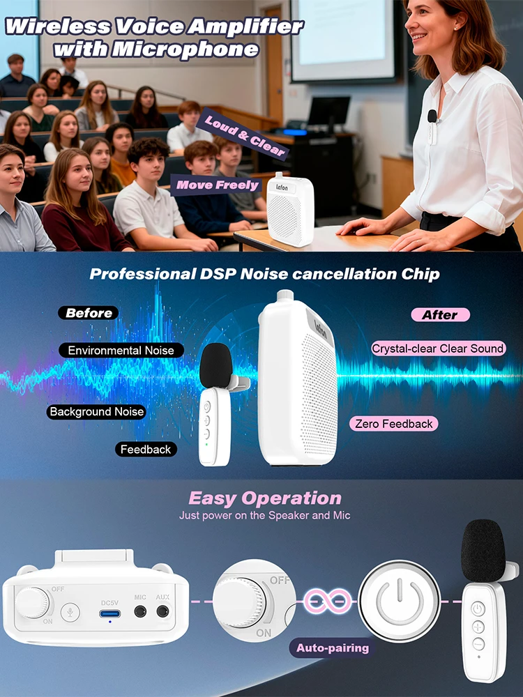 Беспроводной портативный Bluetooth-динамик с микрофоном, усилитель голоса, мегафон для преподавания, лекций, экскурсий и гидов
Беспроводной портативный Bluetooth-динамик с микрофоном, усилитель голоса, мегафон для преподавания, лекций, экскурсий и гидов