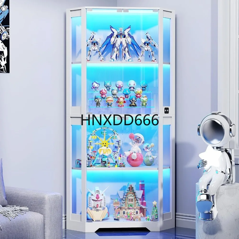 Corner Display Cabinet with Glass Doors, 65" Lighted Curio Display Case with 3 Color Lights for Collectibles, 4-Tier Bookcase wi
Corner Display Cabinet with Glass Doors, 65" Lighted Curio Display Case with 3 Color Lights for Collectibles, 4-Tier Bookcase wi