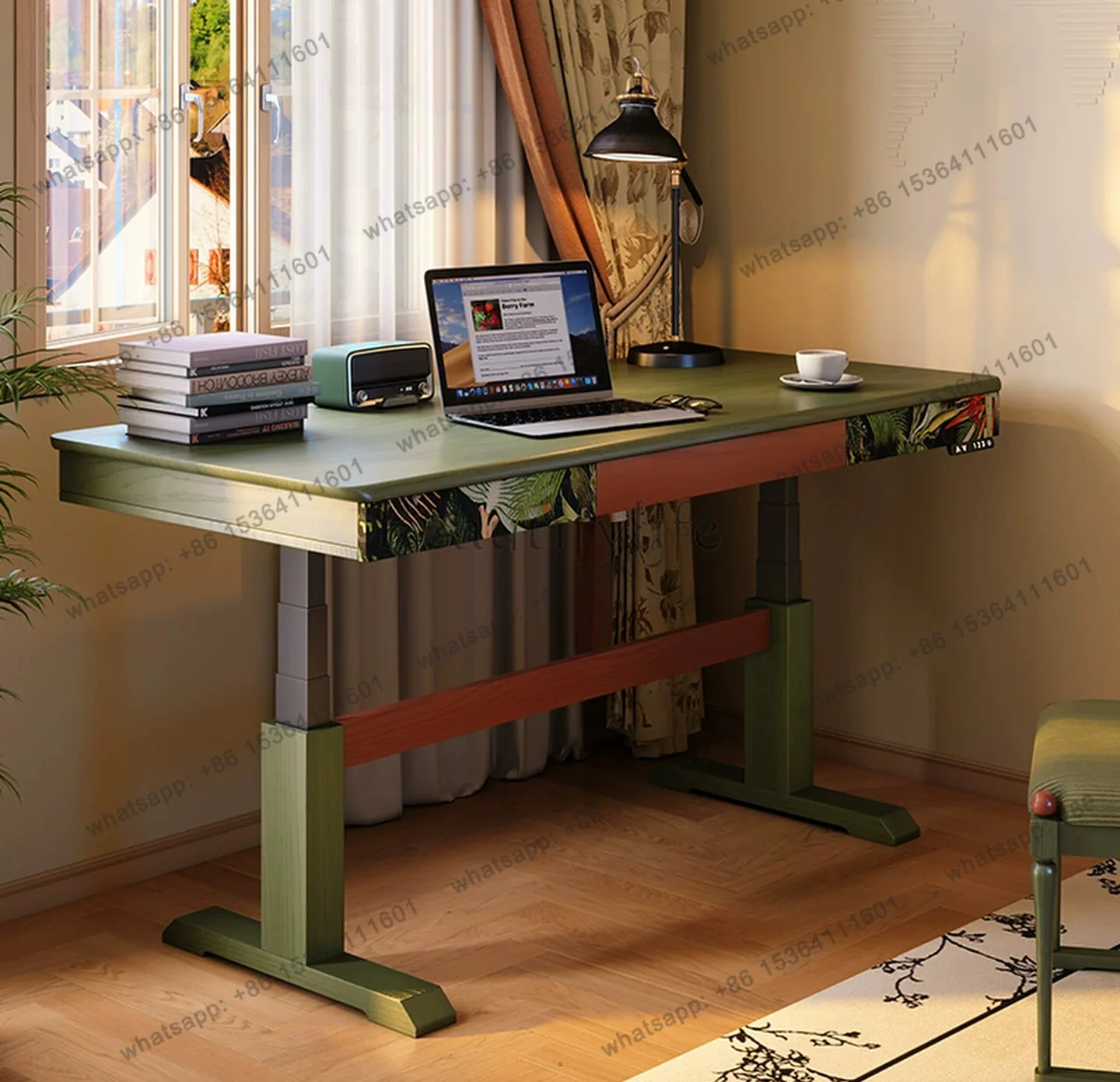 Electric lifting table French retro home solid wood medium and ancient style computer study table workbench
Electric lifting table French retro home solid wood medium and ancient style computer study table workbench