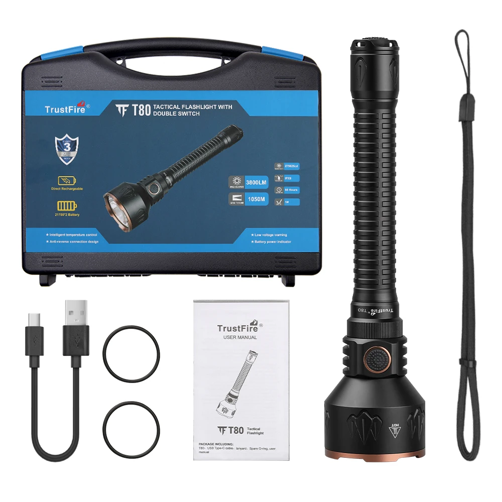 Ultra Powerful Hunting LED Flashlight 3800lm 1050M Beam LED Torch 18650 TYPC C Rechargeable Search Light with 21700 Battery
Ultra Powerful Hunting LED Flashlight 3800lm 1050M Beam LED Torch 18650 TYPC C Rechargeable Search Light with 21700 Battery