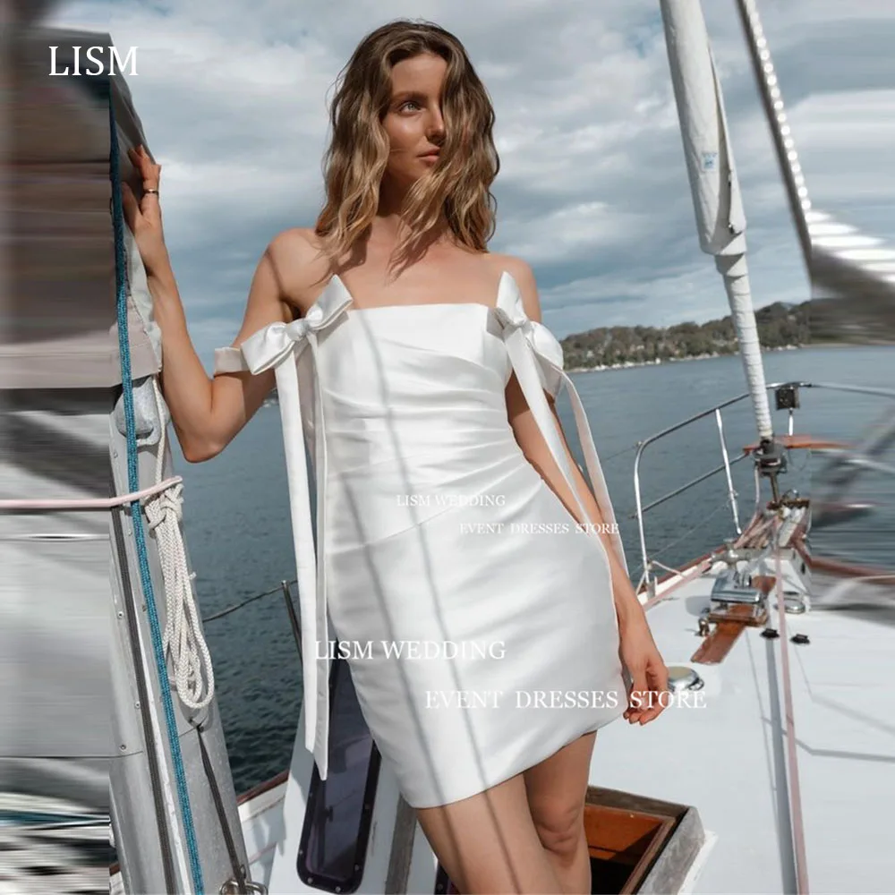 LISM Elegant Satin Short Wedding Dress Pleats Off Shoulder Shiny Formal Party Dress Custom Boat Neck Backless Mini Bridal Gown
LISM Elegant Satin Short Wedding Dress Pleats Off Shoulder Shiny Formal Party Dress Custom Boat Neck Backless Mini Bridal Gown