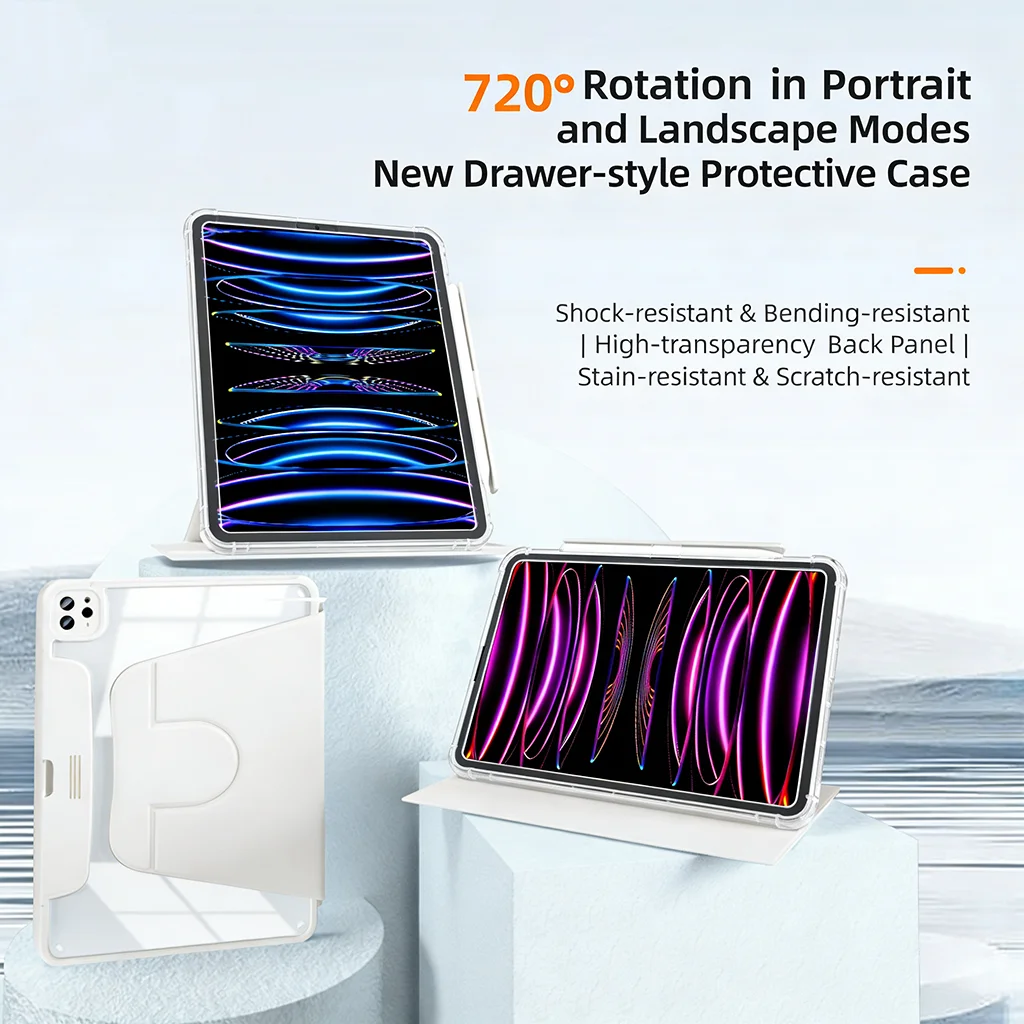 Case for iPad Air 4-8, Pro 11, 10.2 - 360° Rotatable, Retractable Pencil Slot, Camera Protection, Macaron Tone, Auto Wake/Sleep
Case for iPad Air 4-8, Pro 11, 10.2 - 360° Rotatable, Retractable Pencil Slot, Camera Protection, Macaron Tone, Auto Wake/Sleep