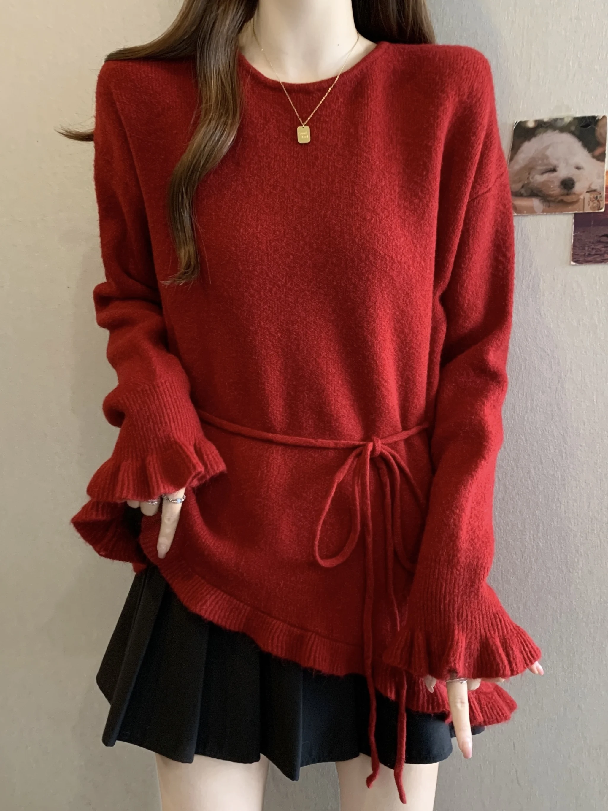 Красная вязаная длинная женская базовая кофта с поясом на талии, корейский стиль, мягкий полиэстер, для повседневной носки, осень-зима
Красная вязаная длинная женская базовая кофта с поясом на талии, корейский стиль, мягкий полиэстер, для повседневной носки, осень-зима