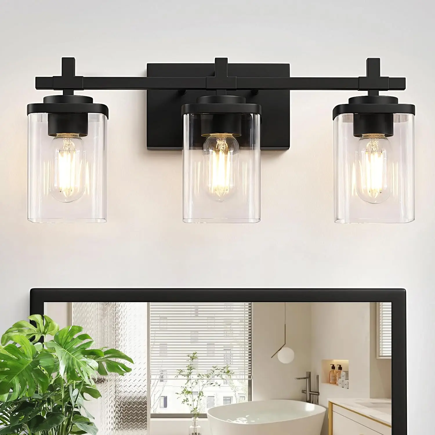 Modern Black 3-Light Bathroom Vanity Light with Clear Glass Shades
Modern Black 3-Light Bathroom Vanity Light with Clear Glass Shades