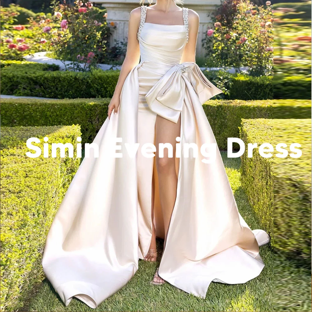 Simin Customized Women's Spaghetti Beaded Bow Split Saudi Evening Dresses Sleeveless With Court Train Elegant Dresses 2025
Simin Customized Women's Spaghetti Beaded Bow Split Saudi Evening Dresses Sleeveless With Court Train Elegant Dresses 2025