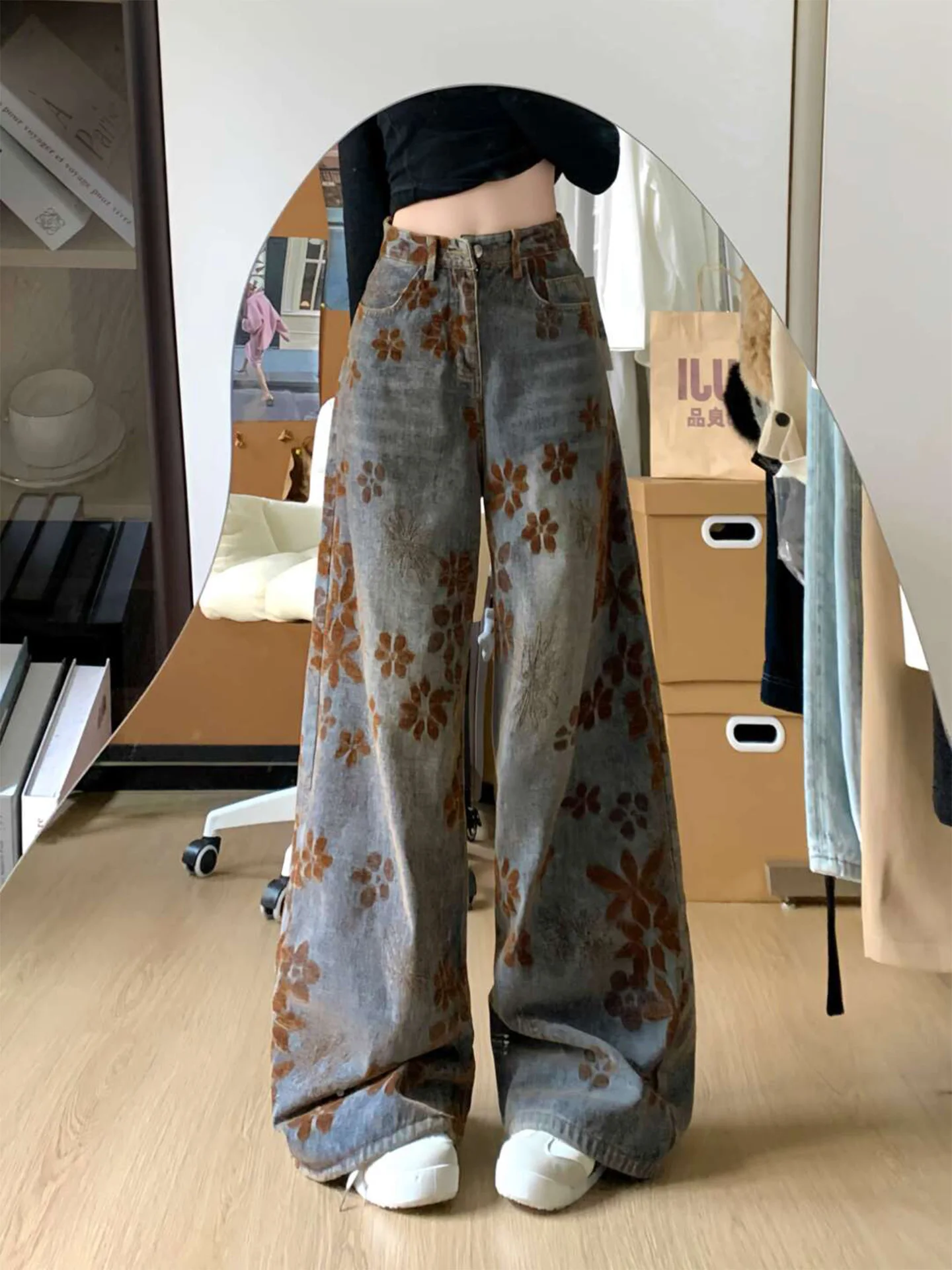 Джинсы Laid-ba в американском винтажном стиле с принтом, женские, весенние, новые, свободные, в пол, с высокой талией, джинсовые, повседневные
Джинсы Laid-ba в американском винтажном стиле с принтом, женские, весенние, новые, свободные, в пол, с высокой талией, джинсовые, повседневные