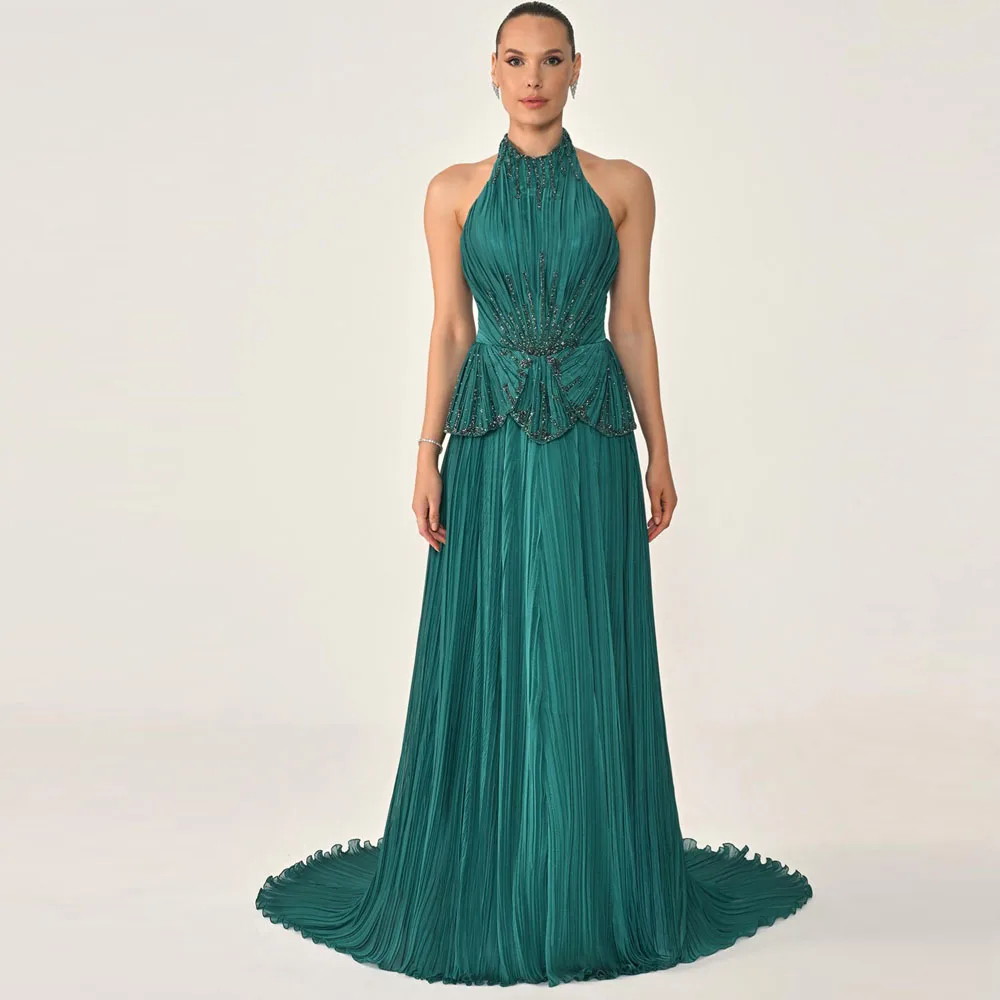 Customized Luxurious Women Halter Evening Dress Sequins Pleat Backless Vestidos De Noche Bead Draped Peplum Dresses
Customized Luxurious Women Halter Evening Dress Sequins Pleat Backless Vestidos De Noche Bead Draped Peplum Dresses