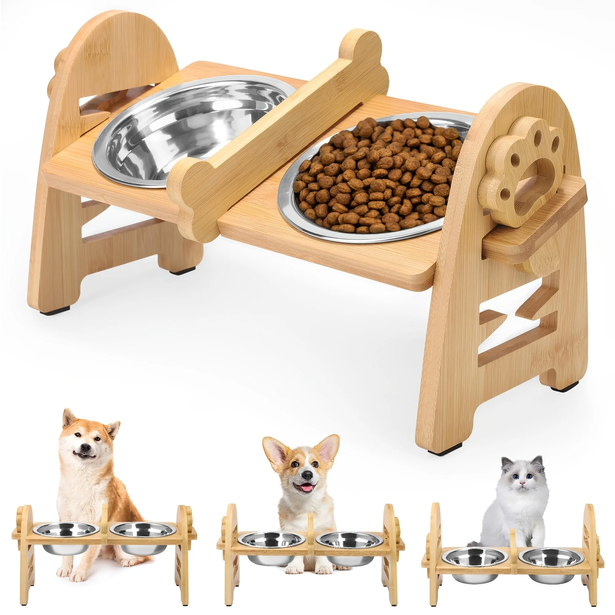 Adjustable Raised Cat And Dog Bowl Stand, Comes with 2pcs, 304 Stainless Steel Bowls, Bamboo Pet Elevated Bowl Stand for Cats And Dogs, Suitable for Pets Such As Cats And Dogs
Adjustable Raised Cat And Dog Bowl Stand, Comes with 2pcs, 304 Stainless Steel Bowls, Bamboo Pet Elevated Bowl Stand for Cats And Dogs, Suitable for Pets Such As Cats And Dogs