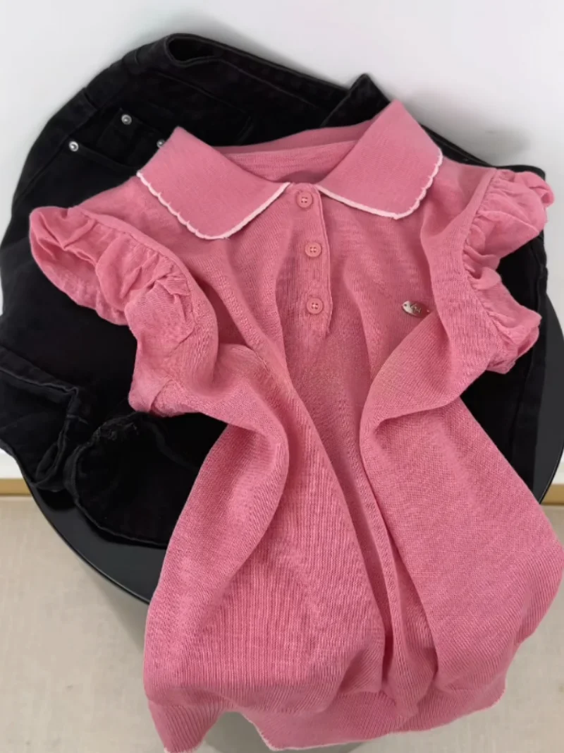 Raspberry Pink Neck Short Sleeve Knitted Shirt Women's Summer Sweet Anti-aging Beautiful Top Self-retaining Style Korean...
Raspberry Pink Neck Short Sleeve Knitted Shirt Women's Summer Sweet Anti-aging Beautiful Top Self-retaining Style Korean...