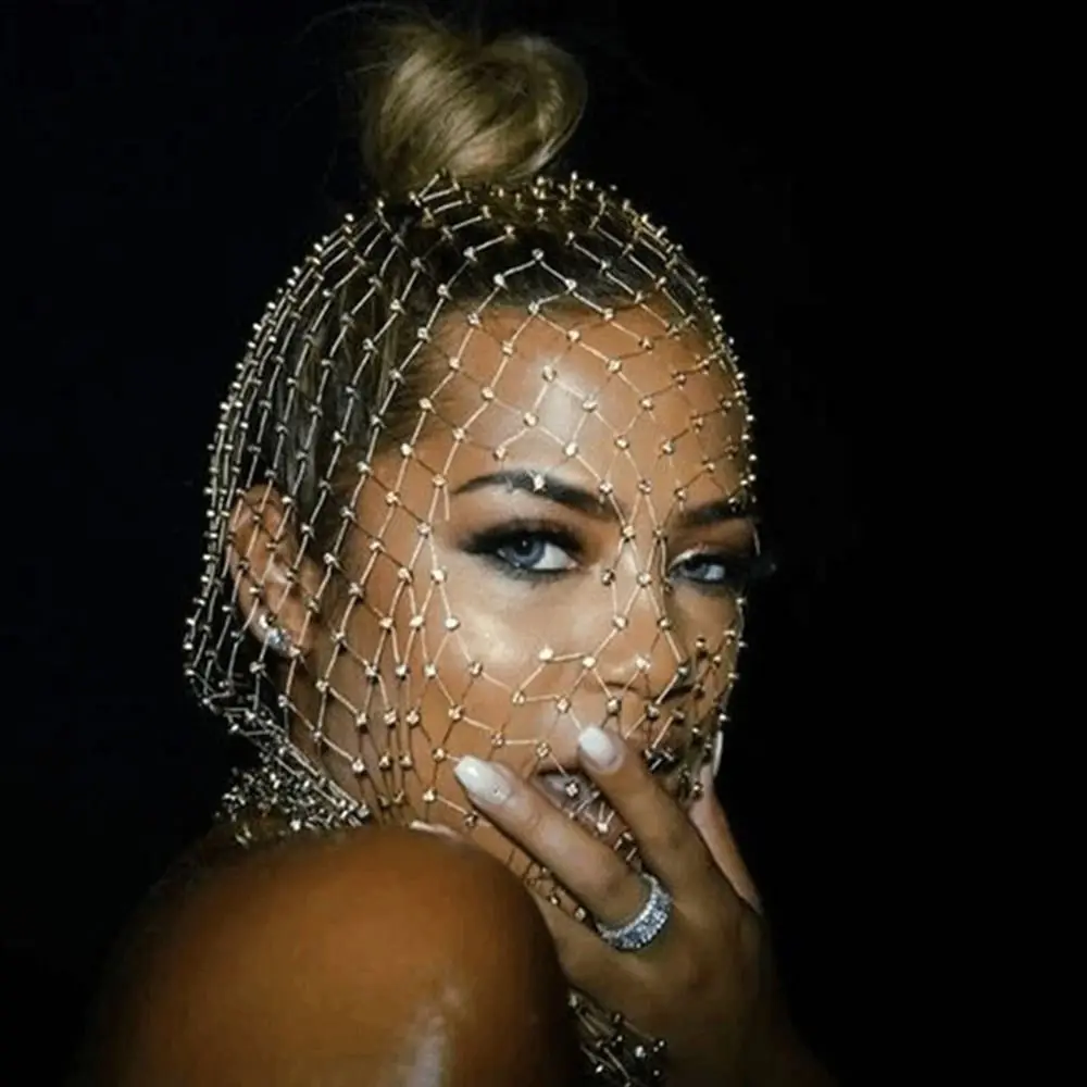 Fashion Full Women Masked Head Mask Fishnet Headhood Cap Shining Diamond Headwrap Rhinestone Headcover
Fashion Full Women Masked Head Mask Fishnet Headhood Cap Shining Diamond Headwrap Rhinestone Headcover