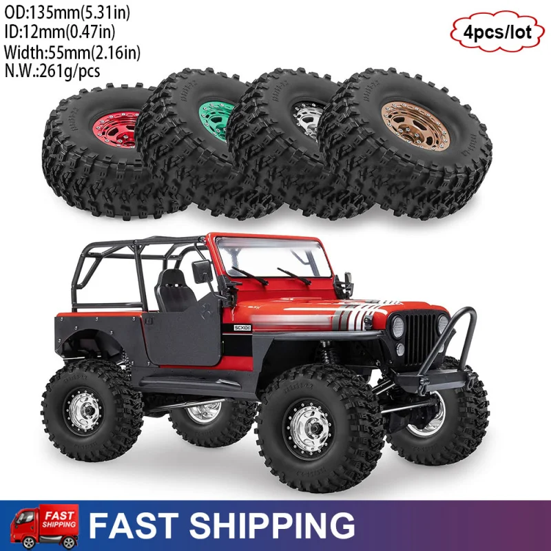 4PCS 2.2" 135mm New Metal RC Crawler Car Beadlock Wheels&Tires for 1/8 1/10 Traxxas TRX4 SCX10 H8H Crossrc Upgrade Parts
4PCS 2.2" 135mm New Metal RC Crawler Car Beadlock Wheels&Tires for 1/8 1/10 Traxxas TRX4 SCX10 H8H Crossrc Upgrade Parts