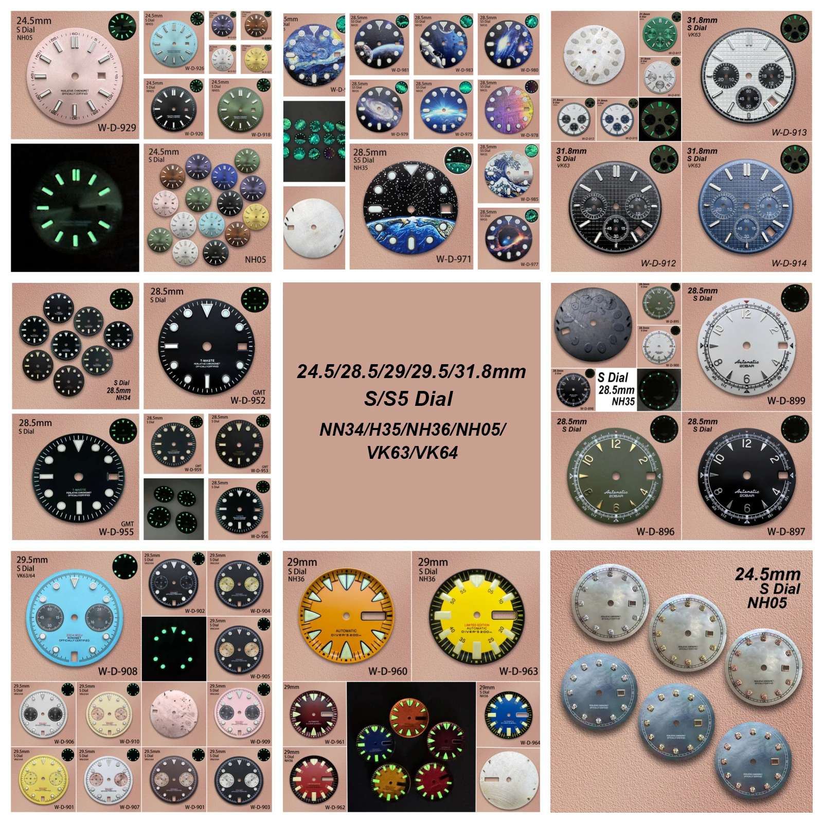 24.5/28.5/29/29.5/31.8mm S/S5 Logo Dial Fit NN34/H35/NH36/NH05/ VK63/VK64 Movement Green Luminous Watch Modification Accessories
24.5/28.5/29/29.5/31.8mm S/S5 Logo Dial Fit NN34/H35/NH36/NH05/ VK63/VK64 Movement Green Luminous Watch Modification Accessories