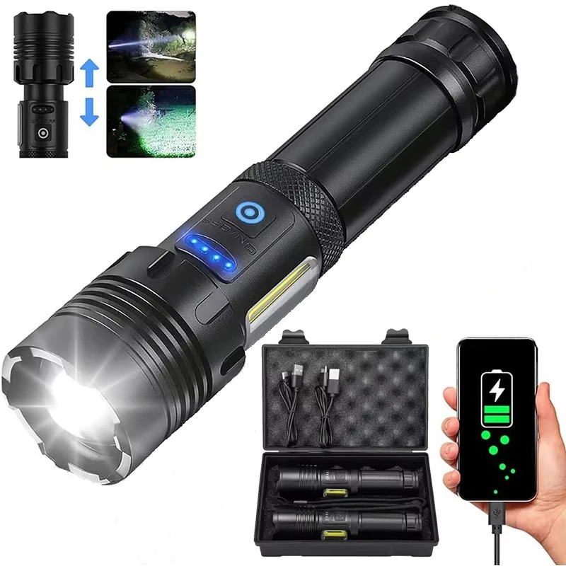 Супер мощный светодиодный фонарик с боковыми фонарями, мощный фонарик, тактический фонарик типа C, перезаряжаемая лампа для кемпинга
Супер мощный светодиодный фонарик с боковыми фонарями, мощный фонарик, тактический фонарик типа C, перезаряжаемая лампа для кемпинга