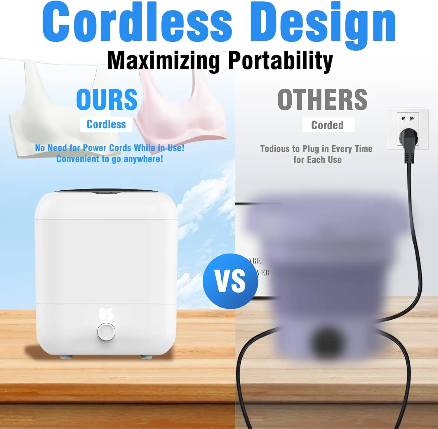 Portable Washing Machine, Rechargeable Cordless Mini Washing Machine with 2000mAh, Charge 1 Time and Up to Use 10 Times
Portable Washing Machine, Rechargeable Cordless Mini Washing Machine with 2000mAh, Charge 1 Time and Up to Use 10 Times